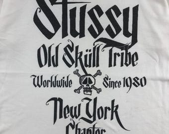 STUSSY Old Skull Tribe T-shirt Streetwear Big Logo Spellout STUSSY Old Skull Tribe T-shirt Streetwear Big Logo Spellout