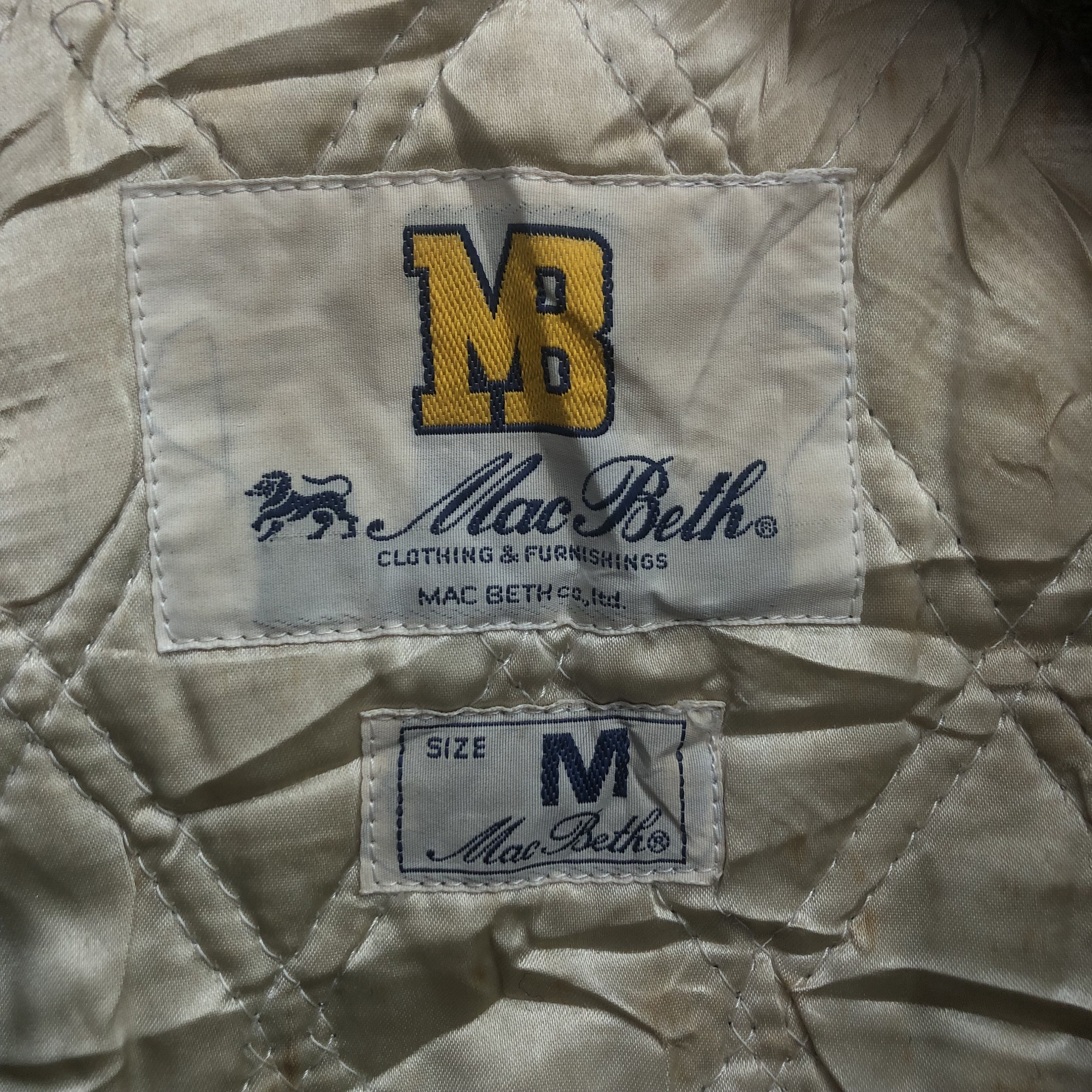 Vintage 90s MAC BETH Varsity Jacket Wool Leather Sleeve Big Logo 