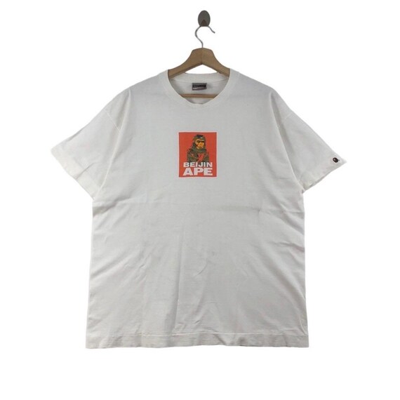 Bape, Vintage 90s A Bathing Ape Beijin Ape Graphic Tee White Size XL 100% Cotton Made in Japan Streetwear Shirt Good Condition