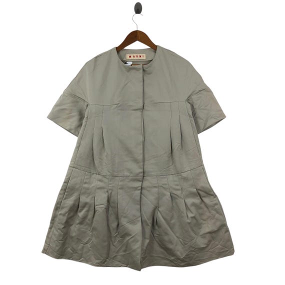Marni, Vintage Marni Short Sleeve Pleated Jacket Coat Italian Beige Nylon Empire Waist Swing Jacket Women Size M