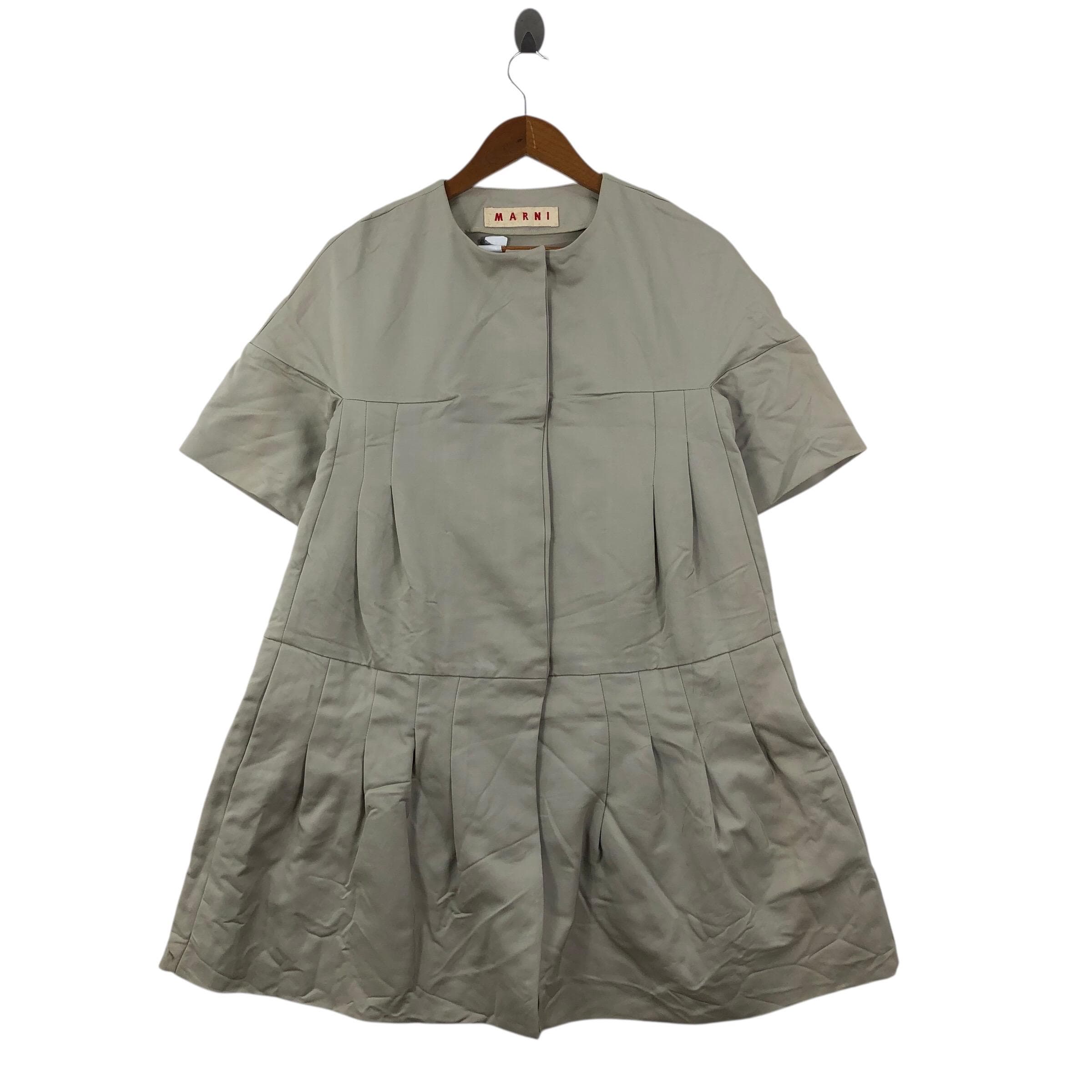 Marni, Vintage Marni Short Sleeve Pleated Jacket Coat Italian Beige Nylon Empire Waist Swing Jacket Women Size M