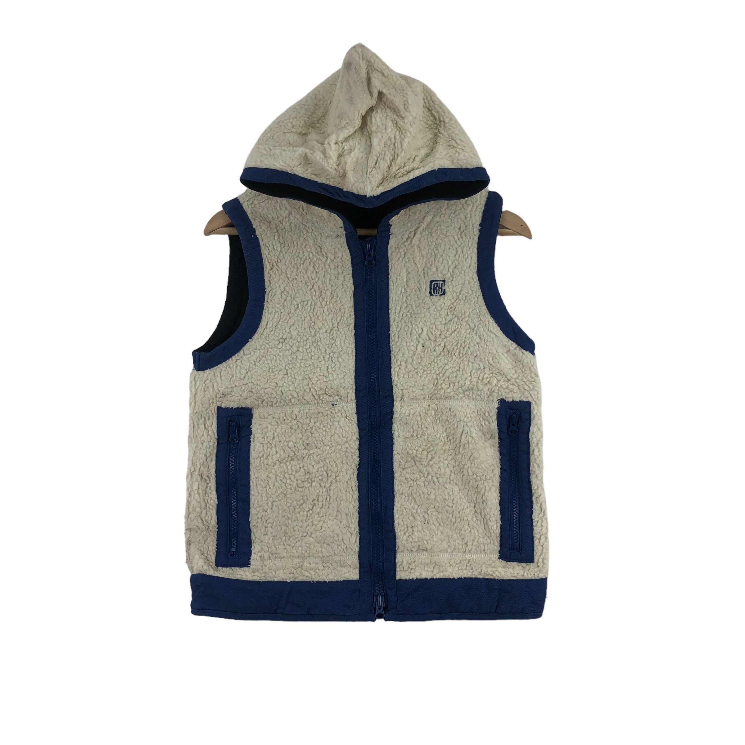 Rhc Kavu Ron Herman Xs Beige Navy State Boa Vest Deep Pile - Etsy