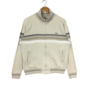 Vintage 90s Vans Cream Stripe Zip Up Sweater - Skater Style