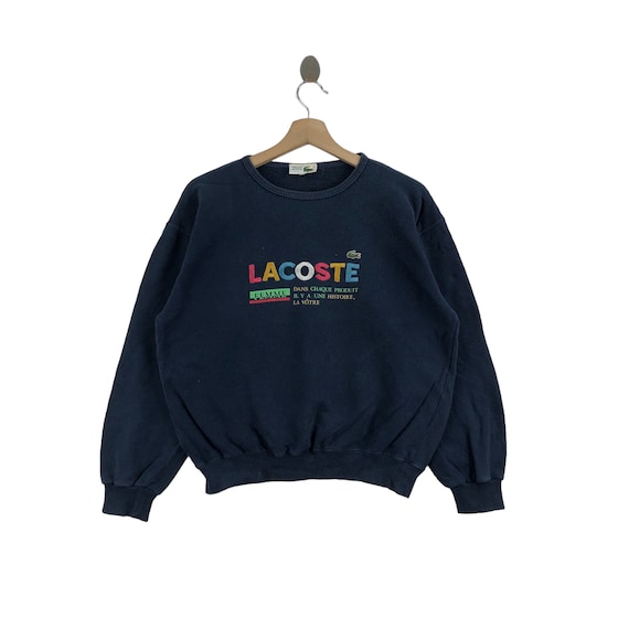 Vintage LACOSTE Sweatshirt Big Logo Spellout Multicolored Pullover Jumper Streetwear
