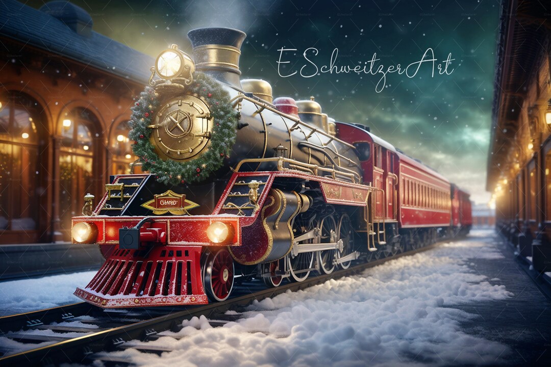 Polar Express Train Digital Fantasy Background. Railroad Station ...