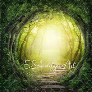 Sfondo Foresta Incantata. Spazio della copia dello sfondo magico digitale. Bosco delle Fate. download digitale. Sfondo di fantasia. Strada. Poster artistici da parete