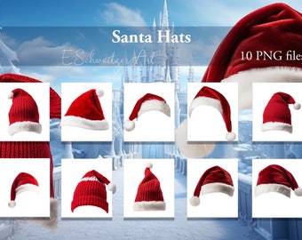 Santa Claus Hat Photo Overlay. 10 PACK. PNG files. Digital Download. Clipart for Photography Photoshop Composing.