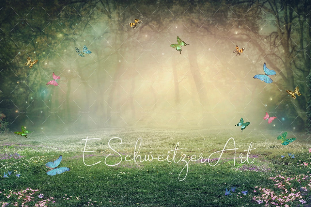 Enchanted Fairy Forest With Butterflies. Wood Background Magical Nature ...