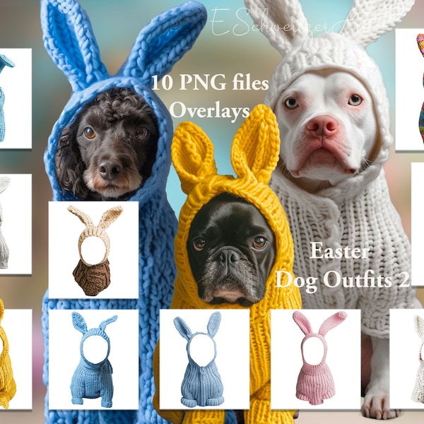 Easter Dog Outfit Photo Overlay. 10 PACK. Bunny Rabbit Pet Dress Costume PNG files . Digital Download. Clipart Photography Composing.