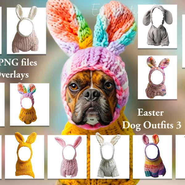 Superposición de fotos de atuendo de perro de Pascua. PAQUETE DE 14. Archivos PNG de disfraz de vestido de mascota de conejo conejo. Descarga digital. Composición de fotografía de imágenes prediseñadas.