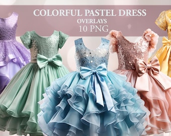 Pastel Colored Princess Girl Dress Ball Party Gown Photo Overlay. 10 PACK.  PNG files. Digital Download. For Photography Photoshop Composing