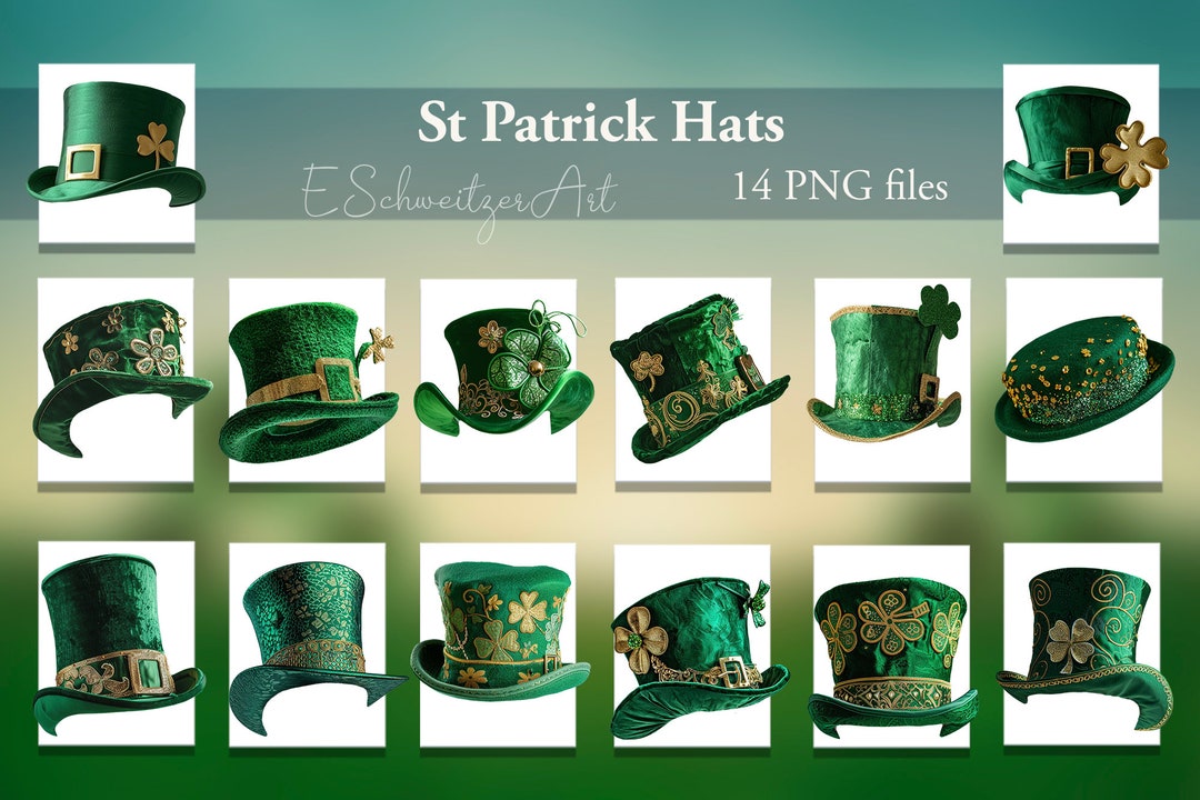 St Patrick Day Green Hats Overlays. Leprechaun Hat Cap PNG Files. for ...