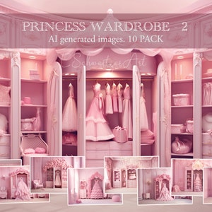Pink Princess Wardrobe Luxury Bedroom Digital Backdrop for Photo Photoshop Composing. Doll Closet. AI generated digital background. 10 PACK.