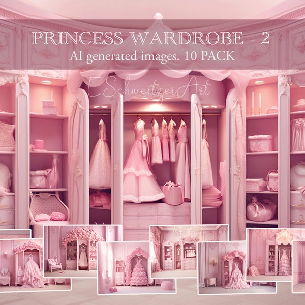 Pink Princess Wardrobe Luxury Bedroom Digital Backdrop for Photo Photoshop Composing. Doll Closet. AI generated Digital Background. 10 PACK.