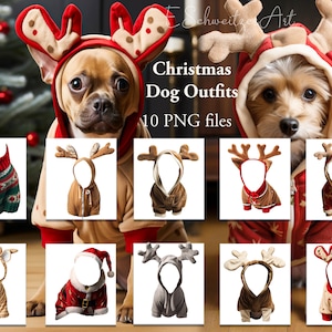 Nakładka na zdjęcie świątecznego stroju psa. 10 PAKIETÓW. Pliki PNG. Nakładki na kostiumy zwierząt domowych.  Pobieranie cyfrowe. Clipart Fotografia Komponowanie.