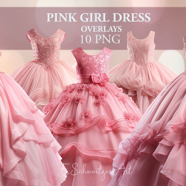 Pink Princess Girl Dress Ball Party Gown Photo Overlay. 10 PACK. PNG files. Digital Download. For Photography Photoshop Composing