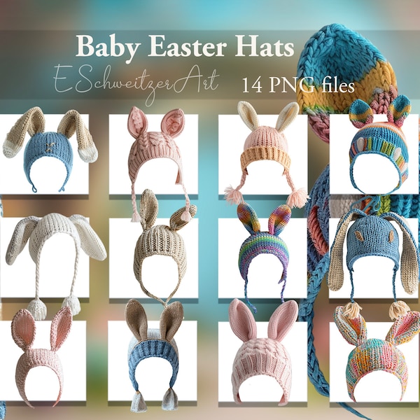 Baby Easter Hats Photo Overlay. 14 PACK. Bunny Rabbit Children newborn Costume PNG files. Digital Download. Clipart Photography Composing.