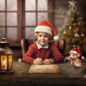 Querido Santa. Carta a Papá Noel. Telón de fondo navideño digital para fotografía infantil. Fondo de fantasía mágica. Descarga instantánea.