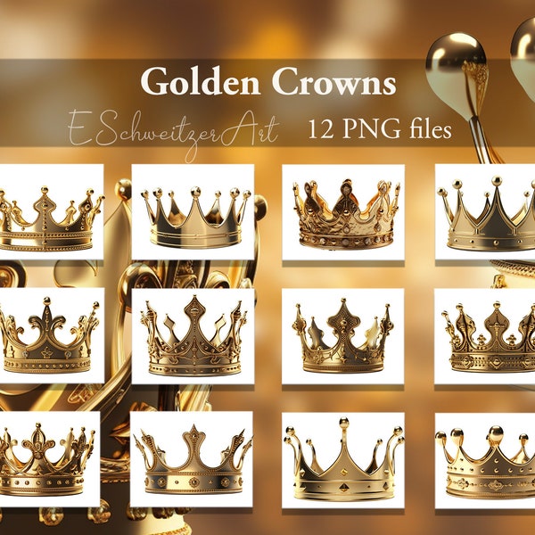 Prince Golden Crowns Photo Overlay. 12 PACK. PNG files. digital download. Clipart for Photography Photoshop Composing.