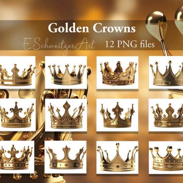 Prince Golden Crowns Photo Overlay. 12 PACK.  PNG files. Digital Download. Clipart for Photography Photoshop Composing.