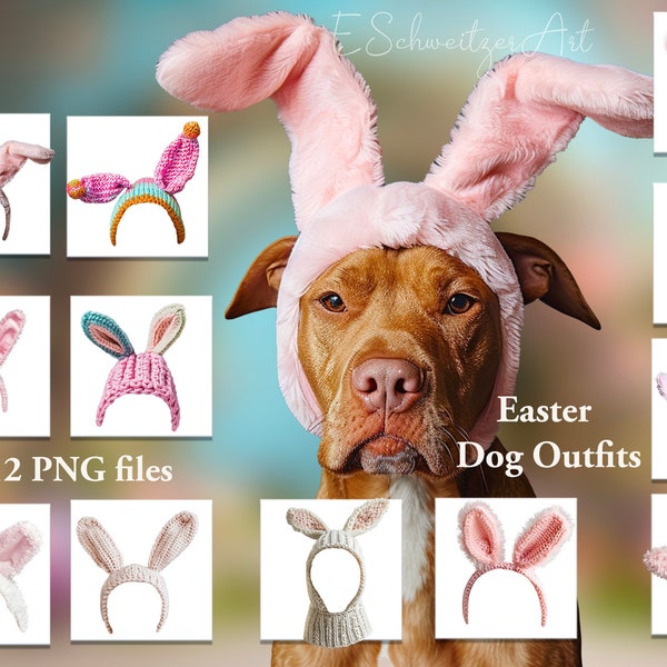 Easter Dog Headband Outfit Photo Overlay. 12 PACK. Bunny Ears PNG files. Pet dress. Digital Download. Clipart Photography Composing