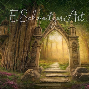 Entrance to Enchanted Forest Backdrop Background. Digital Download. Fantasy Photography. Portal in Magic Fairy Wood. Way. Road. Photo Poster