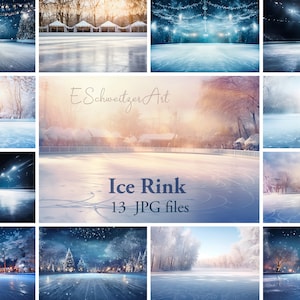 Ice Skating Rink Digital Backdrop Bundle. AI generated. Magic Christmas Winter Backgrounds. 13 PACK