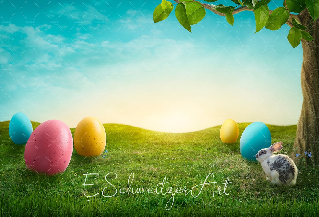 Simple Happy Easter Background With Rabbit and Colorful Eggs for