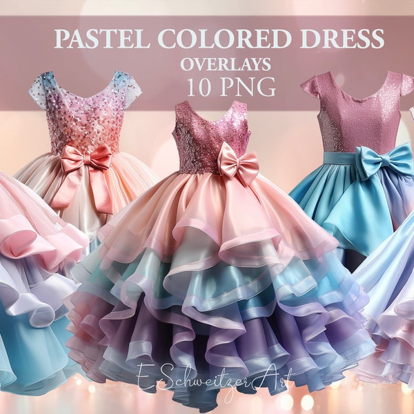 Pastel Colored Princess Girl Dress Ball Party Gown Photo Overlay. 10 PACK. PNG files. Digital Download. For Photography Photoshop Composing