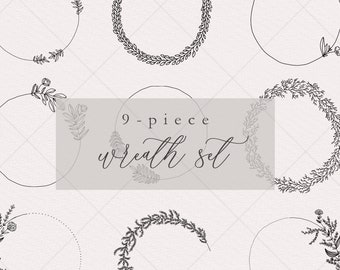 Botanical Wreath Clipart Set | Sketched Line Art (Digital Download)