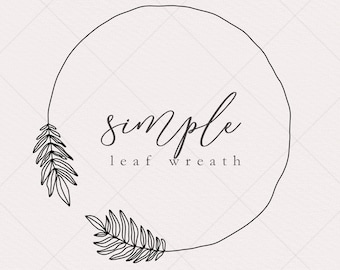 Minimalist Leaf Wreath PNG Clip Art, Hand Drawn Botanical Illustration (Digital Download)