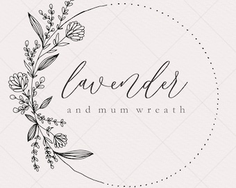 Lavender + Mum Wreath | Sketched Line Art | Wreath Clipart | Hand Drawn Botanical Flowers | Wedding Invitation | Minimalist | DIY Artwork