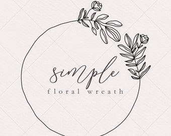 Hand Drawn Floral Wreath Clipart, Botanical Line Art (PNG Digital Download)