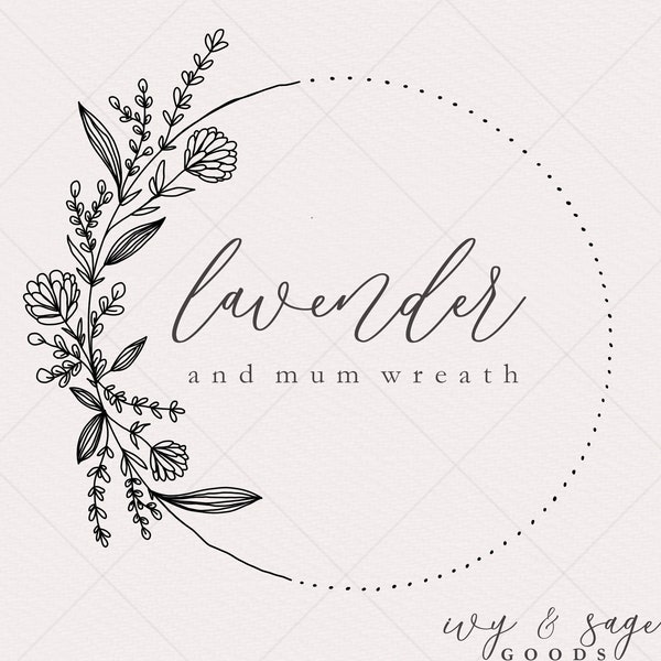 Lavender + Mum Wreath | Sketched Line Art | Wreath Clipart | Hand Drawn Botanical Flowers | Wedding Invitation | Minimalist | DIY Artwork