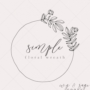 Simple Floral Wreath, Hand Drawn, Sketched Line Art, PNG Clip Art, Botanical Leaves Leaf Flowers Foliage, Wedding, Minimalist, DIY, Doodle