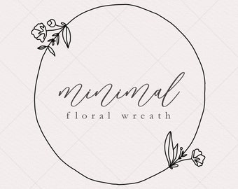 Minimalist Floral Wreath Line Art, PNG Clipart (Digital Download)
