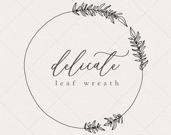 Delicate Leaf Wreath Line Art, Botanical PNG Clipart (Digital Download)