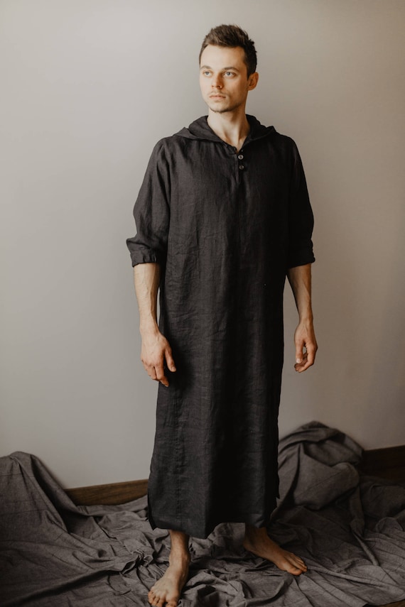 Men Kaftan Linen Hooded Caftan Mens Djellaba Linen Loungewear Etsy