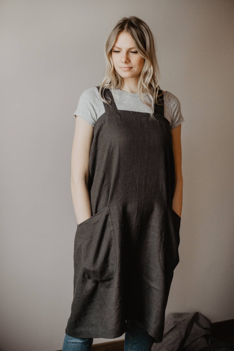 Linen Pinafore Crossback Apron Japanese Apron Linen Smock Etsy