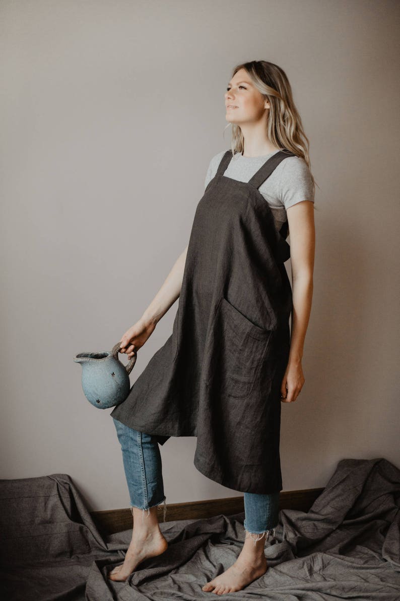 Linen Pinafore Crossback Apron Japanese Apron Linen Smock Etsy