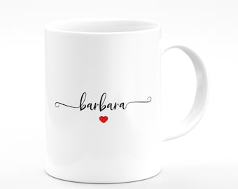 Personalisierte Namensherztasse, individuelle Kaffeetasse, Geschenk zum Valentinstag
