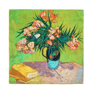 100% mulberry silk charmeuse/satin scarf - oleanders- 16 momme high quality silk- 20 inches x 20 inches square scarf