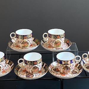 c. 1877 – 1890 Royal Derby Crown old Imari pattern teacups with saucers, set of 6, old blue mark, very rare!  excellent!