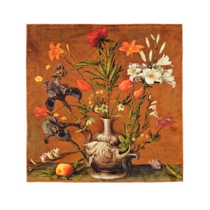 100% Mulberry silk art scarf - Flowers in a Grotesque Vase - 16 momme silk scarf, 20 inch x 20 inch square neck scarf