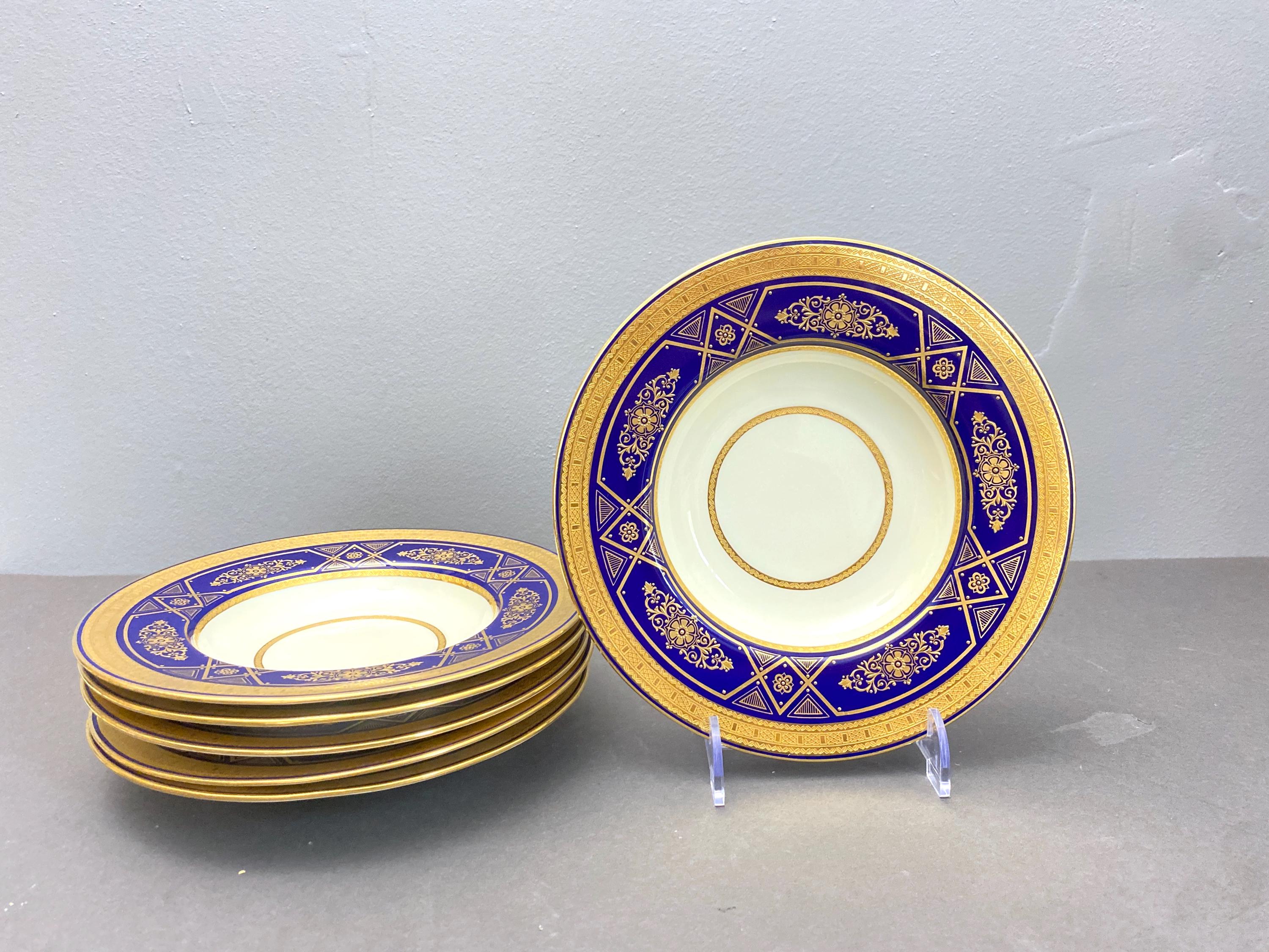 Set 6 Minton for Tiffany & Co. Soup Bowls - Cobalt Blue and Gold