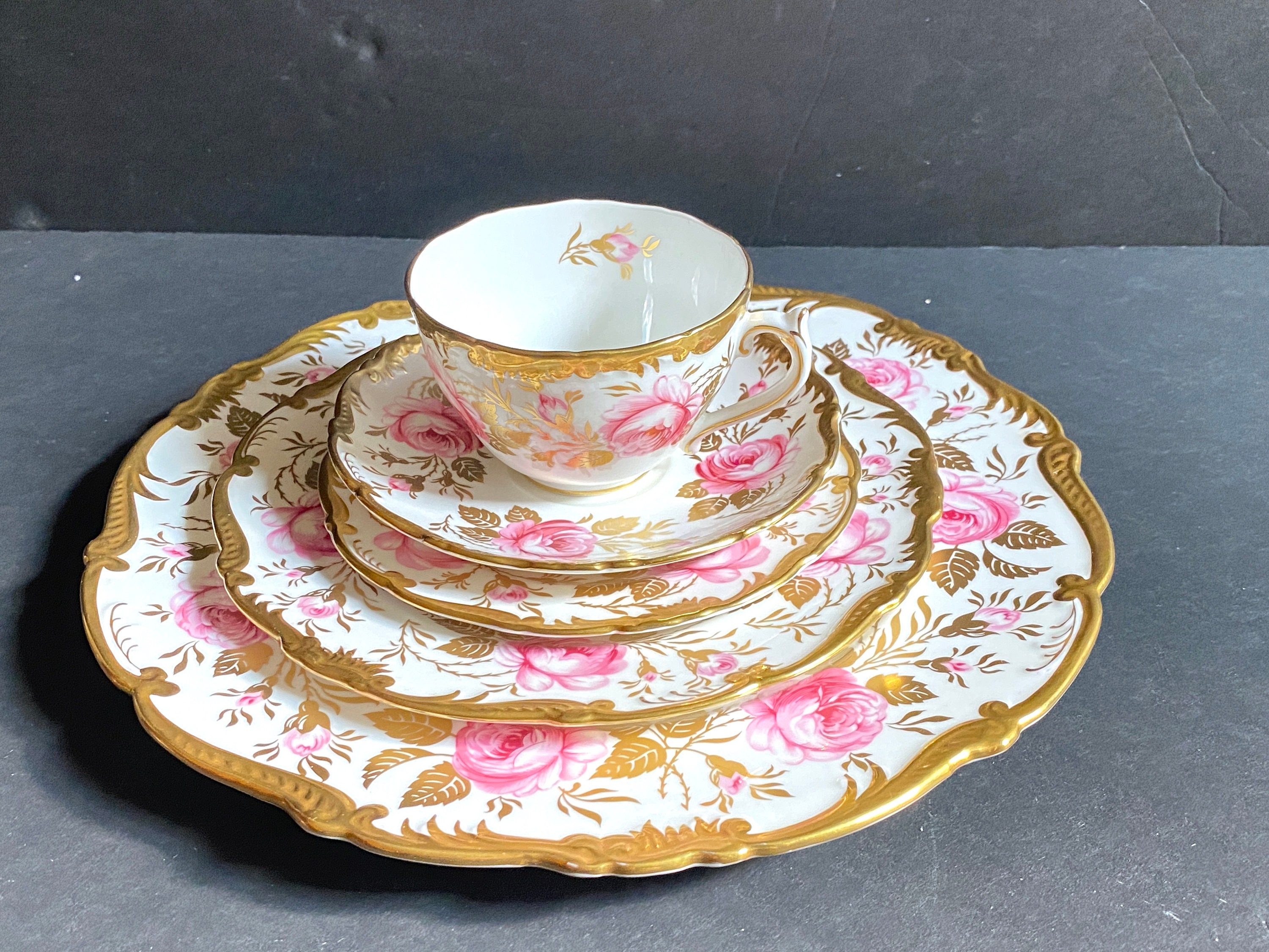 Coalport England Pink Rose Dinnerware for 12, Bone China, Heavy Gilt ...