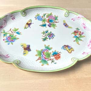 Herend &quot;Queen Victoria &quot; green Oval Ribbon Platter/Tray 16&#39;&#39; x 11&quot; (400/AOG), mint!