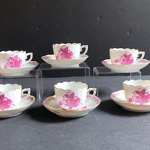 6 sets of Herend Hungary Porcelain "Chinese Bouquet " Raspberry APPONYI PURPLE espresso/ demitasse cups and saucers ,711/AP