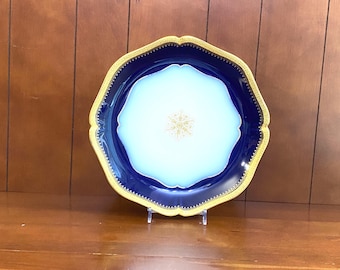 Antique Limoges Wm. Guerin Round Platter, Cobalt Blue & Raised Gold Porcelain Serving Plate, France