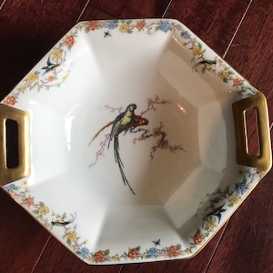 Theodore Haviland Limoges ARCADIA Bird of Paradise octagon serving bowl, circa 1920s